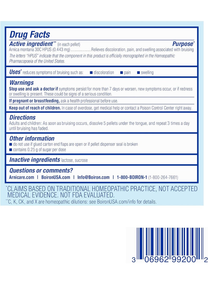 Boiron Arnica Bruise - Arnica Montana 30c for Relief of Pain, Swelling, and Discoloration from Bruises - 3 Count (240 Pellets) - Image 2